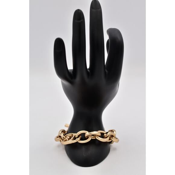 Michael Kors Vintage Y2K Logo MK Bracelet Gold Tone Chunky Chain Toggle Bin5 - Picture 6 of 12